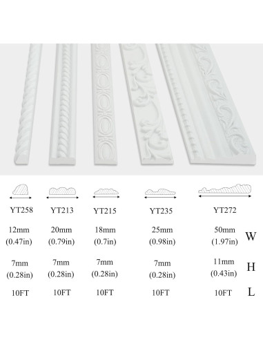 Moldura de Pared Autoadhesiva PVC Blanco 10FT 0.47x0.28cm