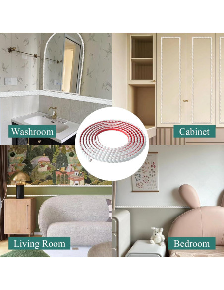 Moldura de Pared Autoadhesiva PVC Blanco 10FT 0.47x0.28cm Moldura de Pared Autoadhesiva PVC Blanco 10FT 0.47x0.28cm