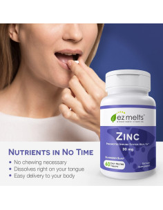 EZ Melts Suplemento de Zinc 30 mg Disoluble Sin Azúcar 60 Unidades 2