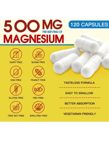 Suplemento de Magnesio 10 en 1 ZEBORA 500mg con Vitamina D3 y Zinc - 120 Cápsulas