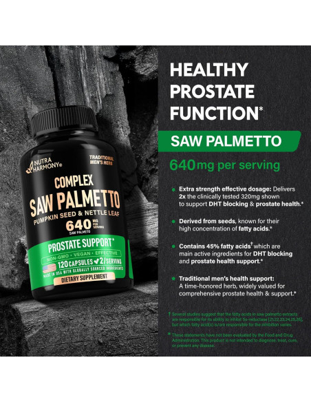 Saw Palmetto Nutra Harmony 640mg - Suplemento Prostático 120 Cápsulas