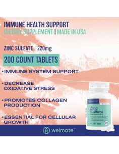 Sulfato de Zinc 220mg Welmate | 200 Tabletas | Soporte Inmunológico 2