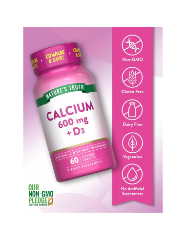 Calcio 600 mg con Vitamina D3 Verdad de la Naturaleza 60 Tabletas