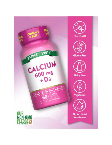 Calcio 600 mg con Vitamina D3 Verdad de la Naturaleza 60 Tabletas