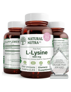 L-Lisina HCl Natural Nutra 500 mg 250 Cápsulas Veganas