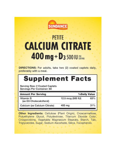 Citrato de Calcio Sundance 400mg + Vitamina D3 120 Tabletas 2