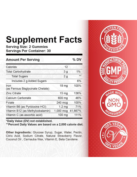 Gomitas de Hierro ReviNutra 60 Unidades - Veganas con Calcio, Zinc y Vitaminas Gomitas de Hierro ReviNutra 60 Unidades - Veganas con Calcio, Zinc y Vitaminas