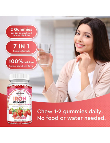Gomitas de Hierro ReviNutra 60 Unidades - Veganas con Calcio, Zinc y Vitaminas