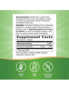 Suplemento de Hierro Nature's Way 18 mg 100 Cápsulas Sin Gluten 2