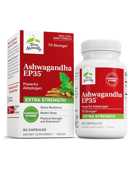 Suplemento Herbal Terry Naturally Ashwagandha EP35 60 Cápsulas
