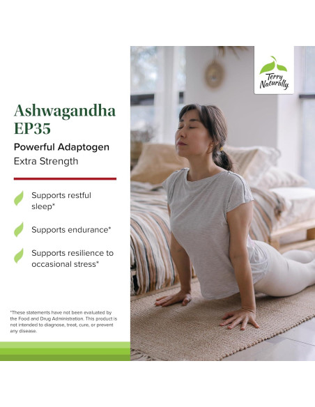 Suplemento Herbal Terry Naturally Ashwagandha EP35 60 Cápsulas