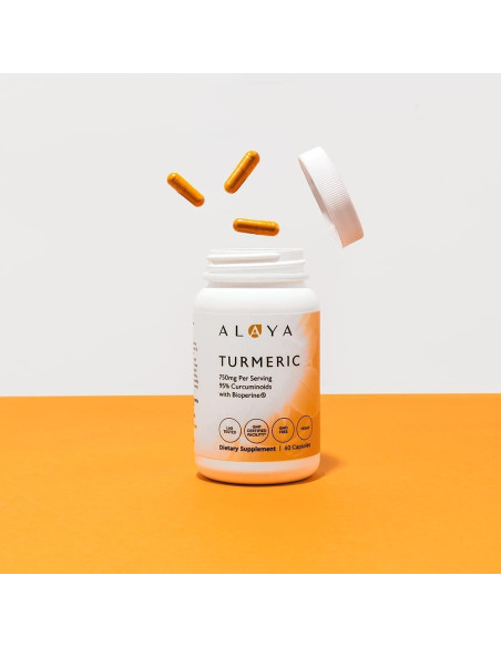 Cápsulas de Cúrcuma Curcumina Alaya Naturals 750 mg - 95% Curcuminoides