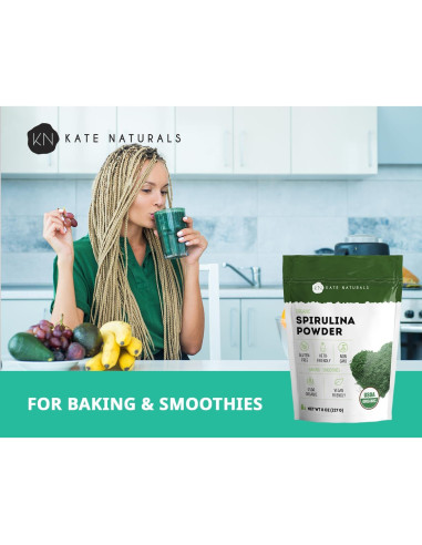 Polvo de Espirulina Orgánica Kate Naturals 227 g - Superalimento