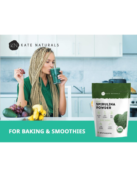 Polvo de Espirulina Orgánica Kate Naturals 227 g - Superalimento