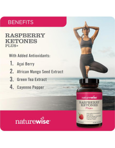 Cetonas de Frambuesa NatureWise 120 Cápsulas - Vegano, Antioxidante 2