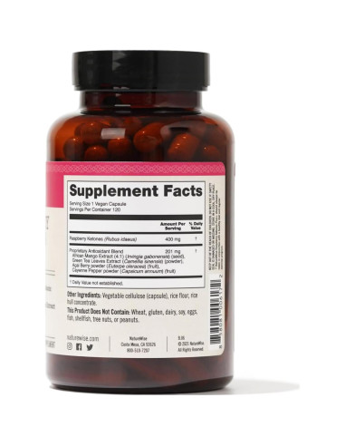 Cetonas de Frambuesa NatureWise 120 Cápsulas - Vegano, Antioxidante