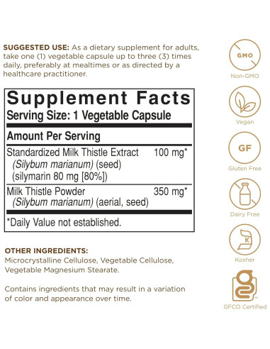 Solgar Cardo Mariano 100 Cápsulas Vegetales Sin Gluten Vegano