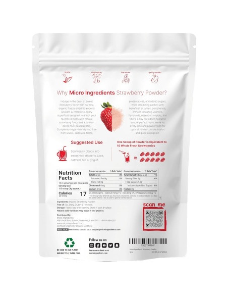 Polvo de Fresa Orgánica Micro Ingredients 0.45 kg Sin Azúcar