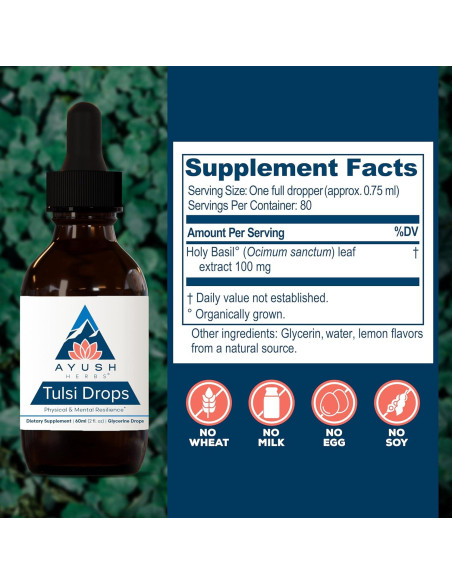 Gotas de Tulsi Ayush Herbs - Glicerita de Albahaca Sagrada 60ml