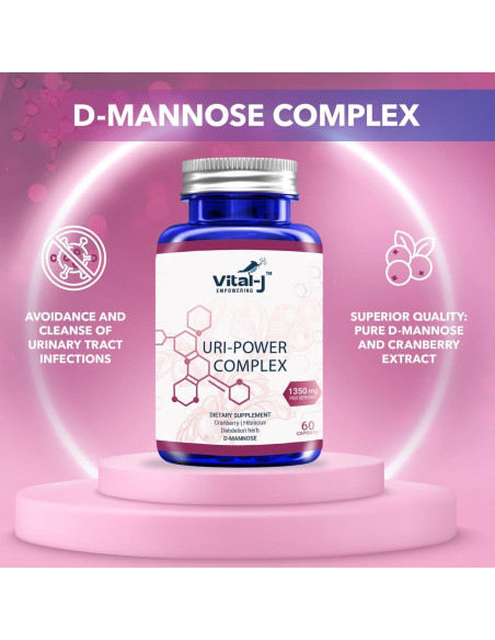 Suplemento Urinario Vital-J 1350mg - 60 Cápsulas - D-Manosa, Arándano, Hibisco y Diente de León