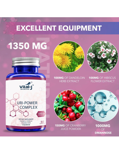 Suplemento Urinario Vital-J 1350mg - 60 Cápsulas - D-Manosa, Arándano, Hibisco y Diente de León
