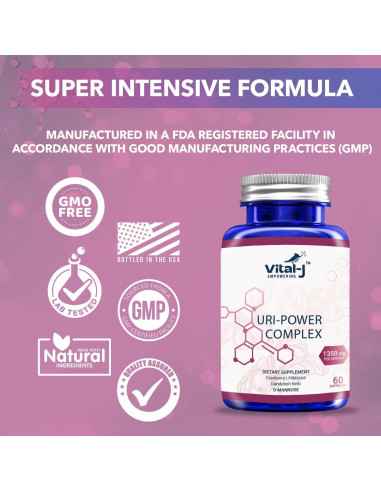 Suplemento Urinario Vital-J 1350mg - 60 Cápsulas - D-Manosa, Arándano, Hibisco y Diente de León