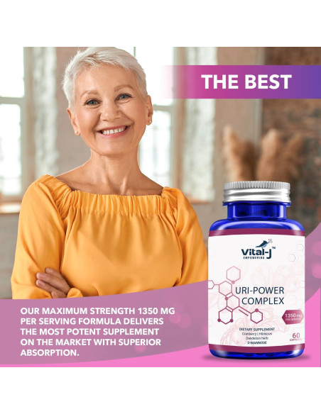 Suplemento Urinario Vital-J 1350mg - 60 Cápsulas - D-Manosa, Arándano, Hibisco y Diente de León