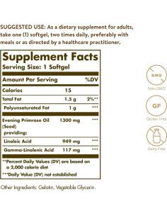 Aceite de Onagra Solgar 1300 mg 60 Gelatinas Blandas Sin OGM 2