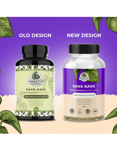 Tabletas de Kava Kava Alta Potencia 1400mg Amazing Botanicals