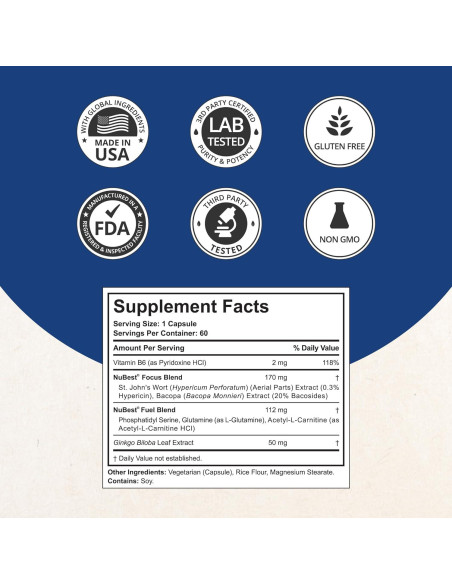 Suplemento NuBrain de NuBest - 60 Cápsulas Veganas para Memoria y Enfoque