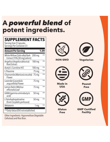 LifeSeasons Relieve-R PM - Suplemento Natural para Sueño - 46 Cápsulas