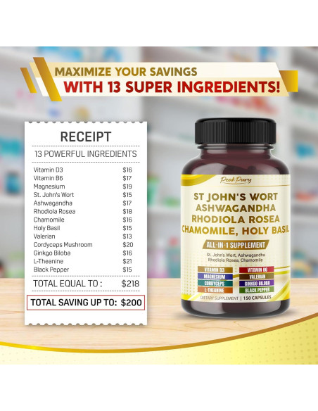 Suplemento de Hierba de San Juan PeakPury 150 Cápsulas Veganas