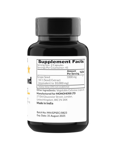 Extracto de Semilla de Uva 1000 mg - 90 Cápsulas Vegetarianas