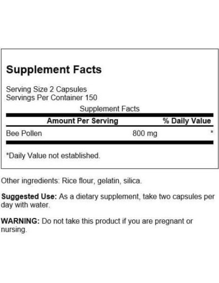 Polen de Abeja Swanson 400 mg 300 Cápsulas Salud Inmunológica