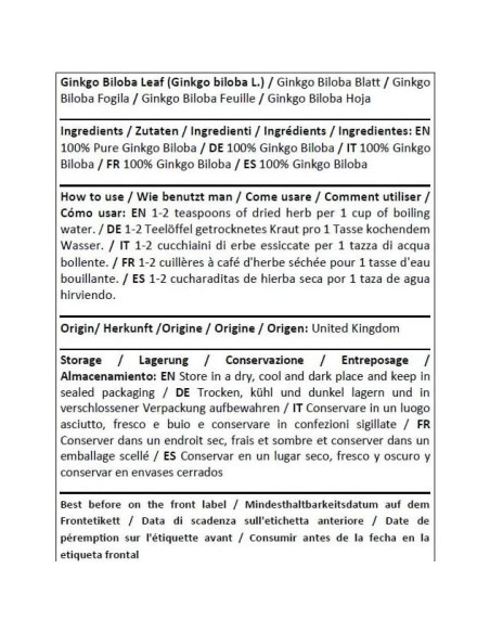 Hoja de Ginkgo Biloba Orgánica Shender Group 100g - Té Herbal