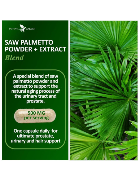 Suplemento Saw Palmetto 500 mg Potent Garden - 100 cápsulas