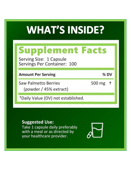 Suplemento Saw Palmetto 500 mg Potent Garden - 100 cápsulas