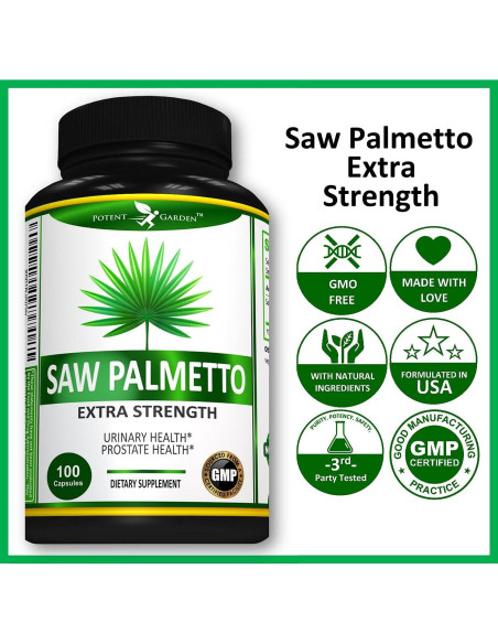Suplemento Saw Palmetto 500 mg Potent Garden - 100 cápsulas