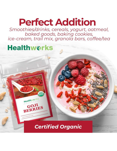 Berries de Goji Secas Orgánicas Healthworks 453.6g Veganas