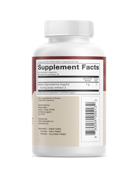 Suplemento de Hongo Reishi Naturealm - 90 Cápsulas Veganas