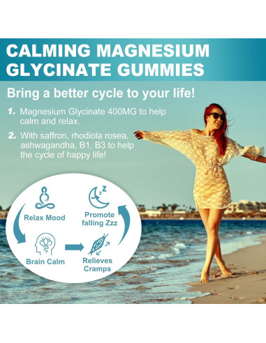 Gomitas de Magnesio Glicinato EnvyCure 400mg con Ashwagandha 60Ct