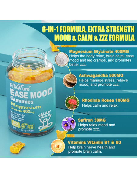 Gomitas de Magnesio Glicinato EnvyCure 400mg con Ashwagandha 60Ct Gomitas de Magnesio Glicinato EnvyCure 400mg con Ashwagandha 60Ct