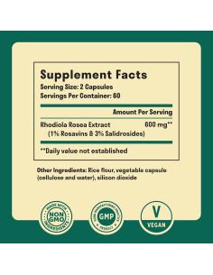 Suplemento de Rhodiola Rosea 600 mg - Nuven Naturals - 120 Cápsulas 2