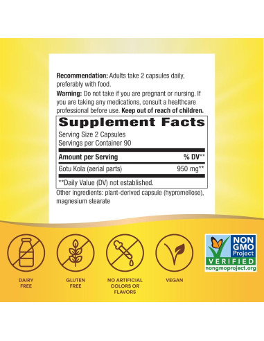 Suplemento Herbal Gotu Kola Nature's Way 180 Cápsulas 950 mg