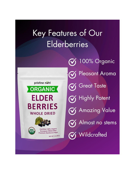 Baya de Saúco Orgánica Secas Pristine Nutri 907 g - Antioxidantes