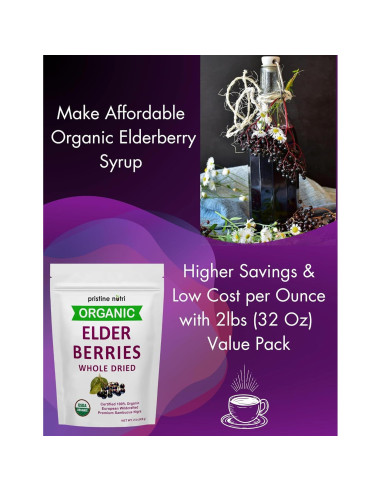 Baya de Saúco Orgánica Secas Pristine Nutri 907 g - Antioxidantes