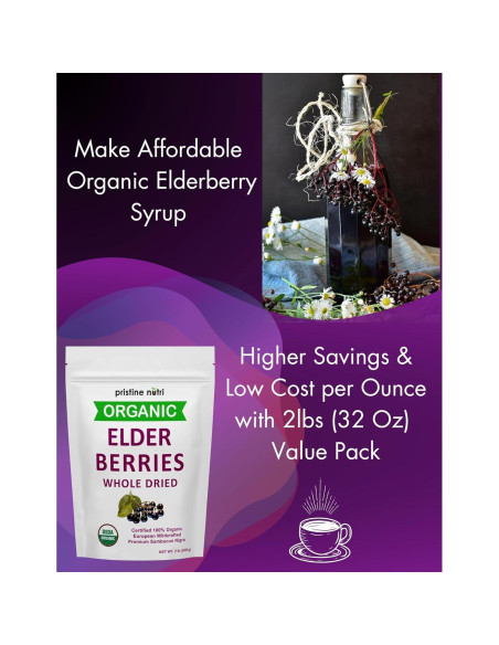 Baya de Saúco Orgánica Secas Pristine Nutri 907 g - Antioxidantes