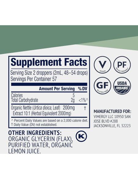 Extracto de Ortiga Vimergy 115 mL - Orgánico, Vegano, Sin Gluten