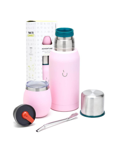 Kit de Yerba Mate BALIBETOV Rosa - Taza, Sorbete y Termo 0.74L