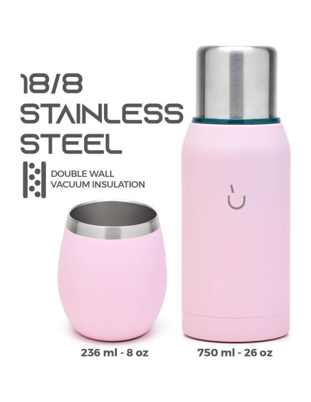 Kit de Yerba Mate BALIBETOV Rosa - Taza, Sorbete y Termo 0.74L